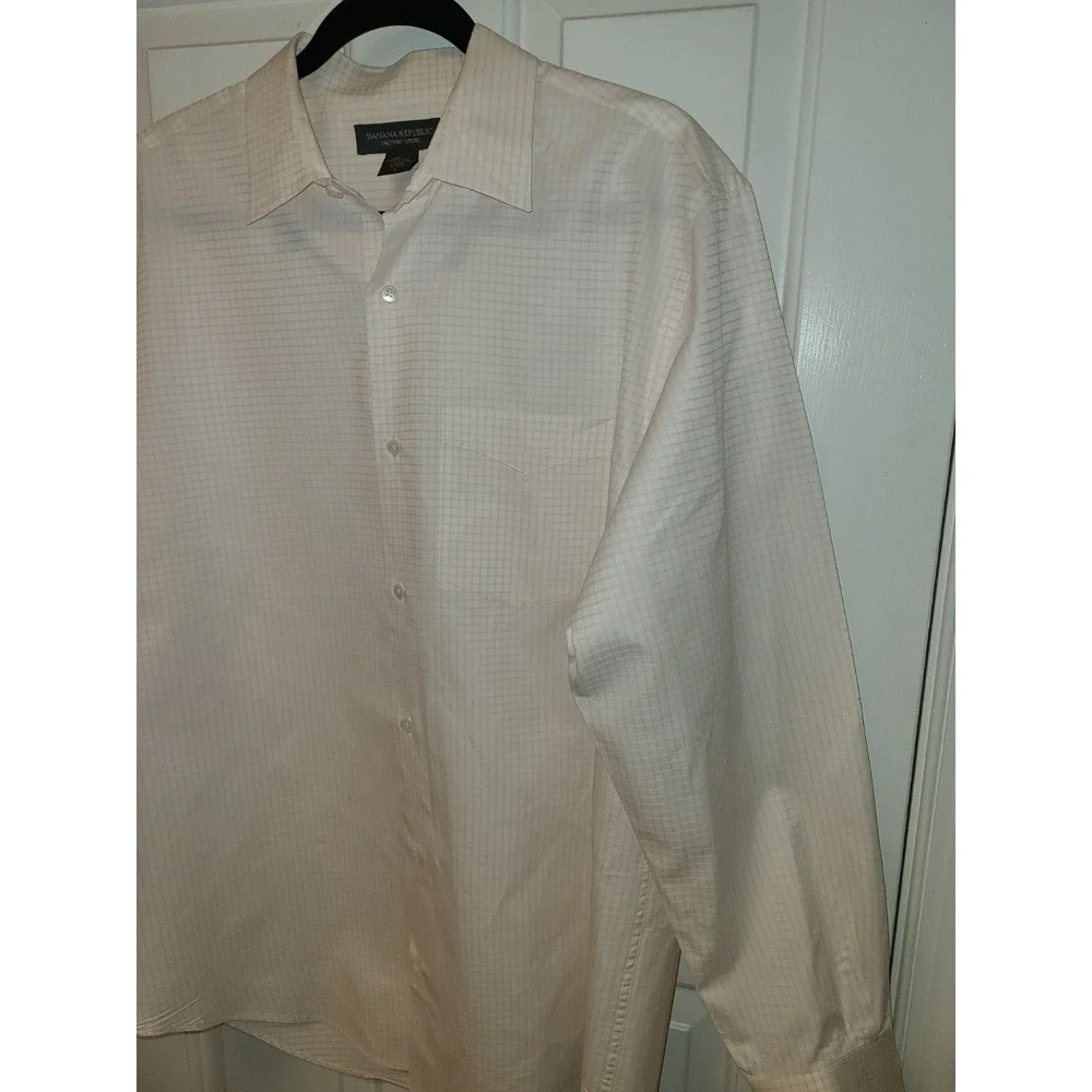 NWOT Banana Republic Mens Classic Fit Dress Shirt Orange Peach Checks 100%Cotton